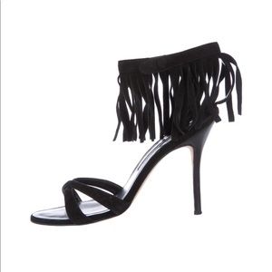 Manolo Blahnik Black Fringe Sandals